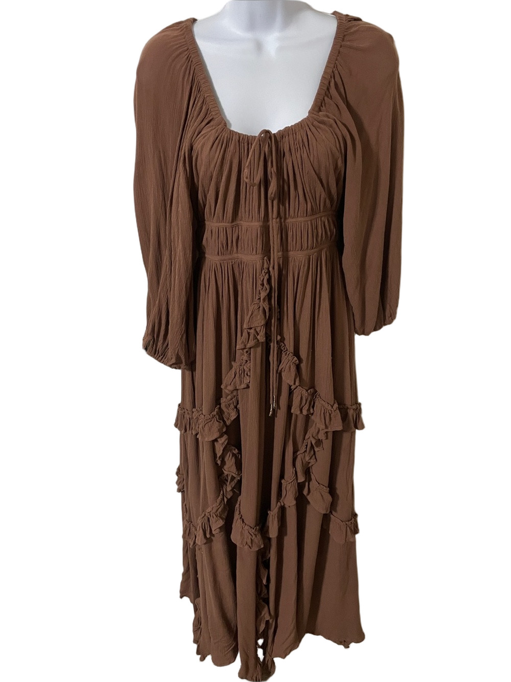 Free People Boho Ruffle Maxi Dress in Brown Size Small - Picture 1 of 11